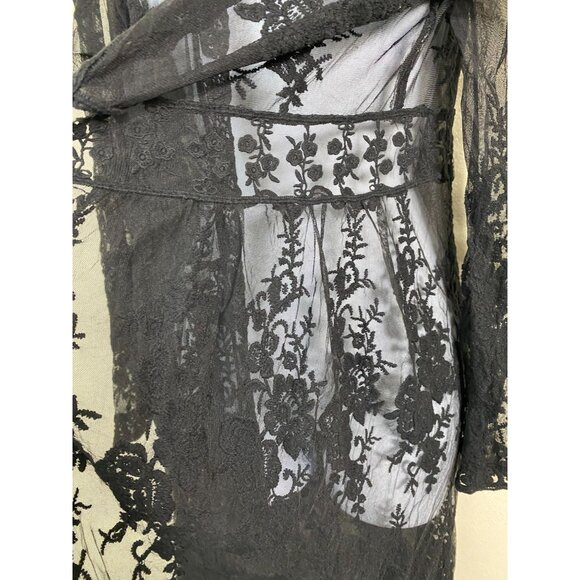 Hers & Mine Black Lace Kimono Long Cardigan Size M/L Sheer Mesh Grunge Gothic - Picture 6 of 15